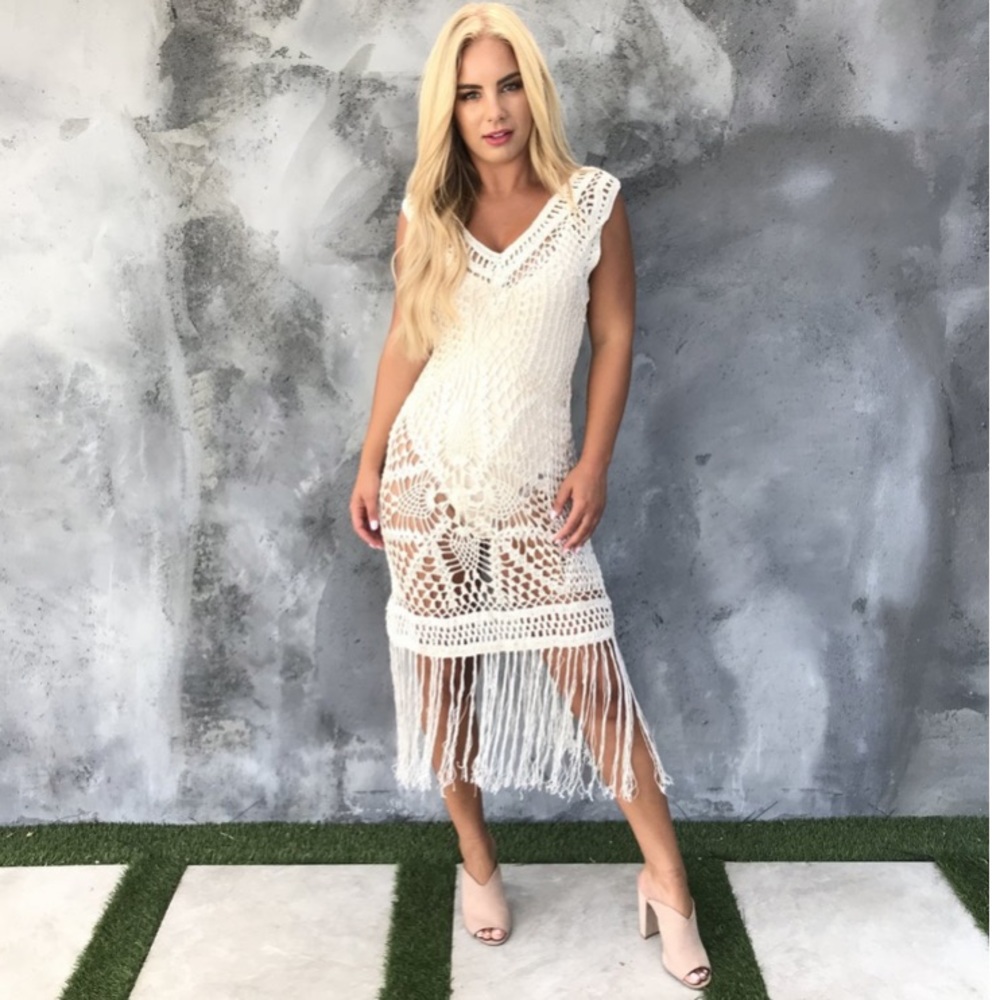 Dainty Hooligan Fringe Beach Cover Up Boho Maxi Dress
